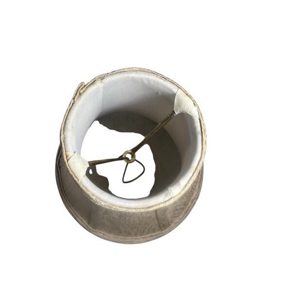 Vintage Small Clip On Lamp Shade Beige Scalloped Edge Fabric Interior 8" Tall - Picture 7 of 8